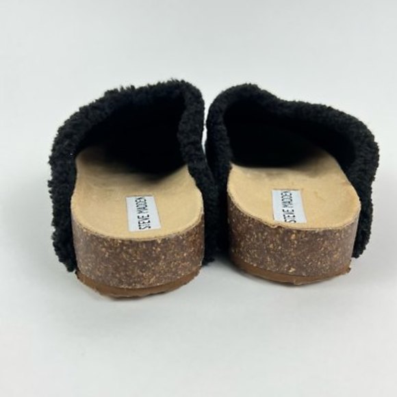 Steve Madden Womens Vesa Slipper Mules Black Beige Slip On Round Toe Faux Fur 8 - Picture 2 of 7